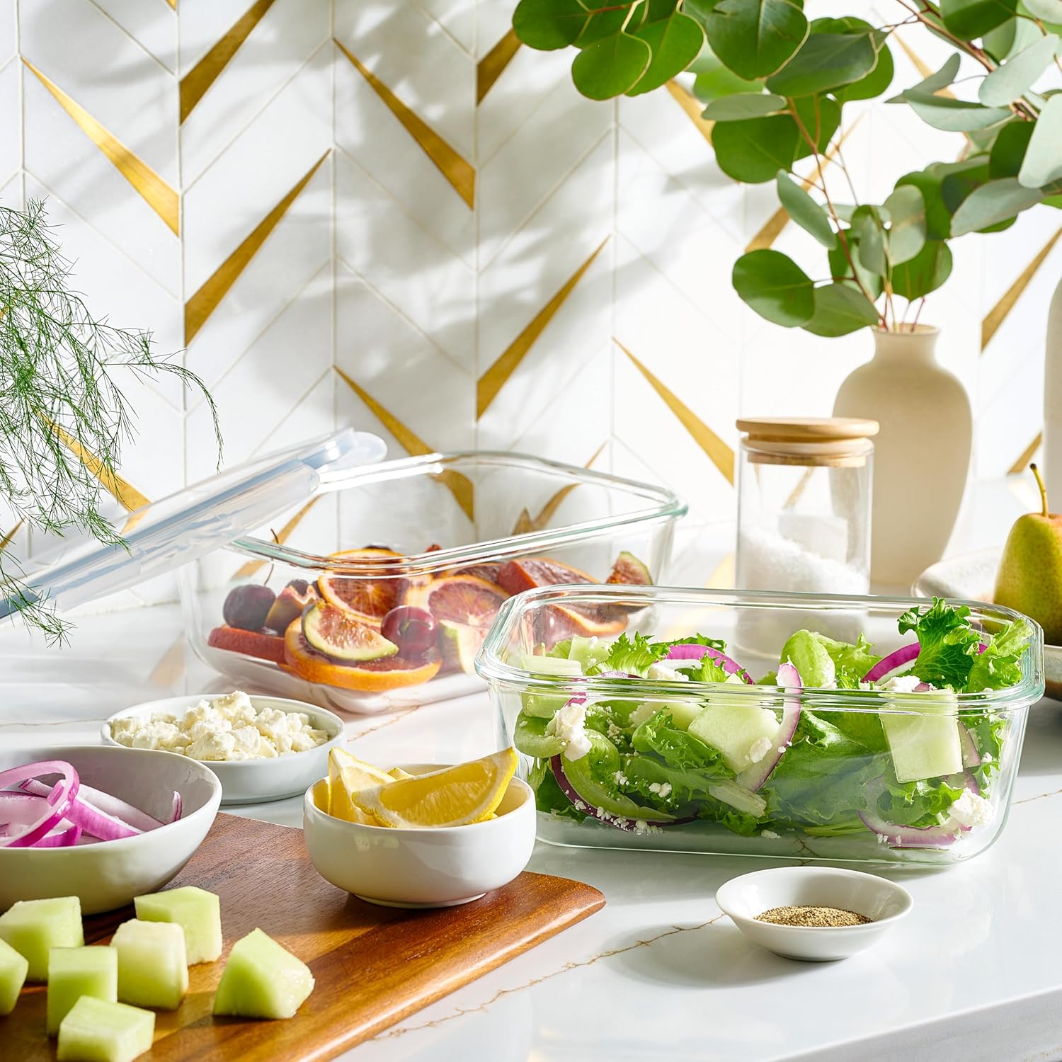 12/18Pack Airtight Glass Food Containers BPA-Free | Microwave/Dishwasher/Freezer/Oven Safe | Kitchen Organizer with Black Gray Utensils