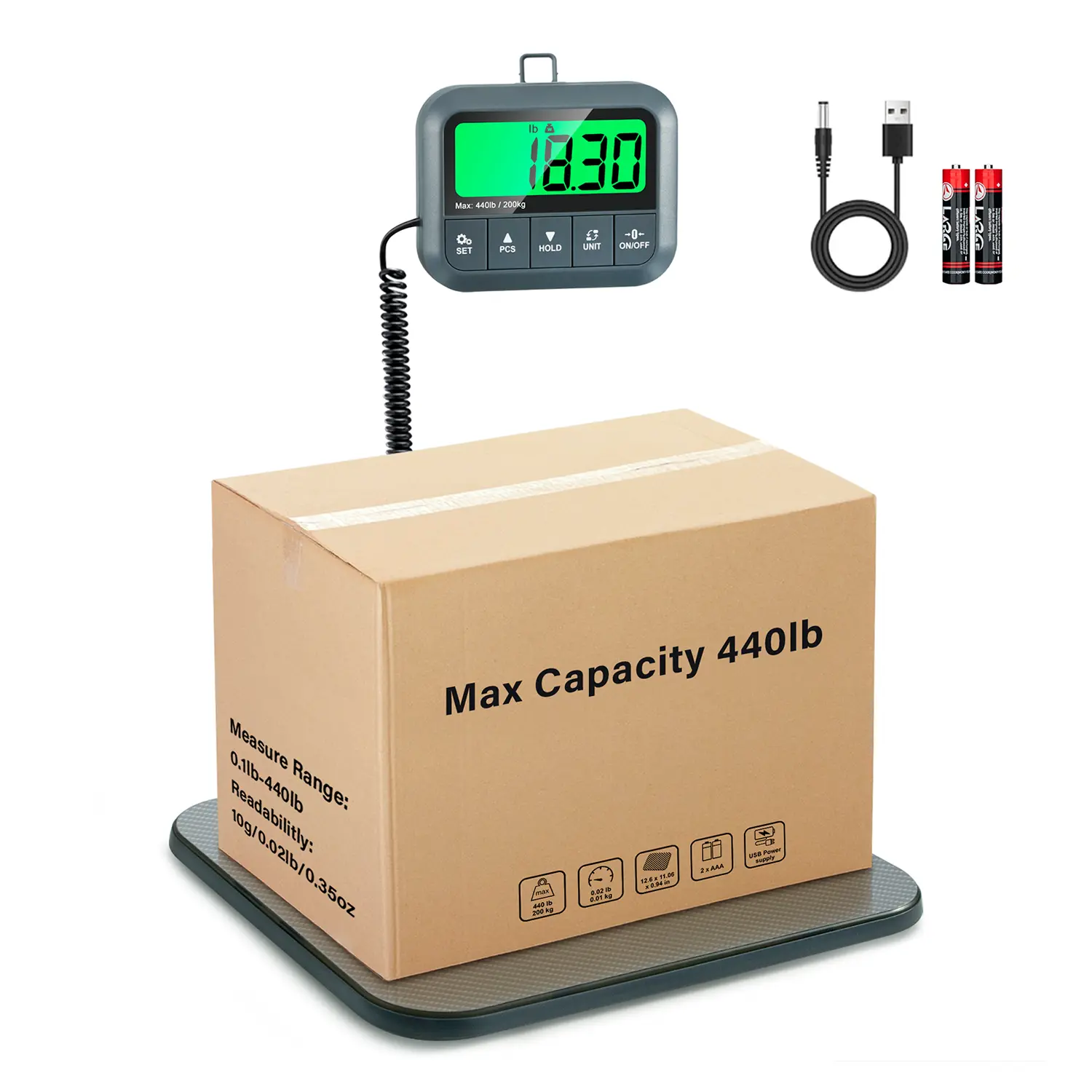 440lb 200kg Digital Postal Scale, 0.35oz/10g High Accuracy Shipping Scale with Hold & Tare,  Commercial Parcel Scale for Small Business Luggage Pet Courier Shipping