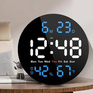10" Round USB Powered LED Digital Clock with Countdown Timer Temperature Display Remote Control Sleep Mode Auto-Dimming DST Timer