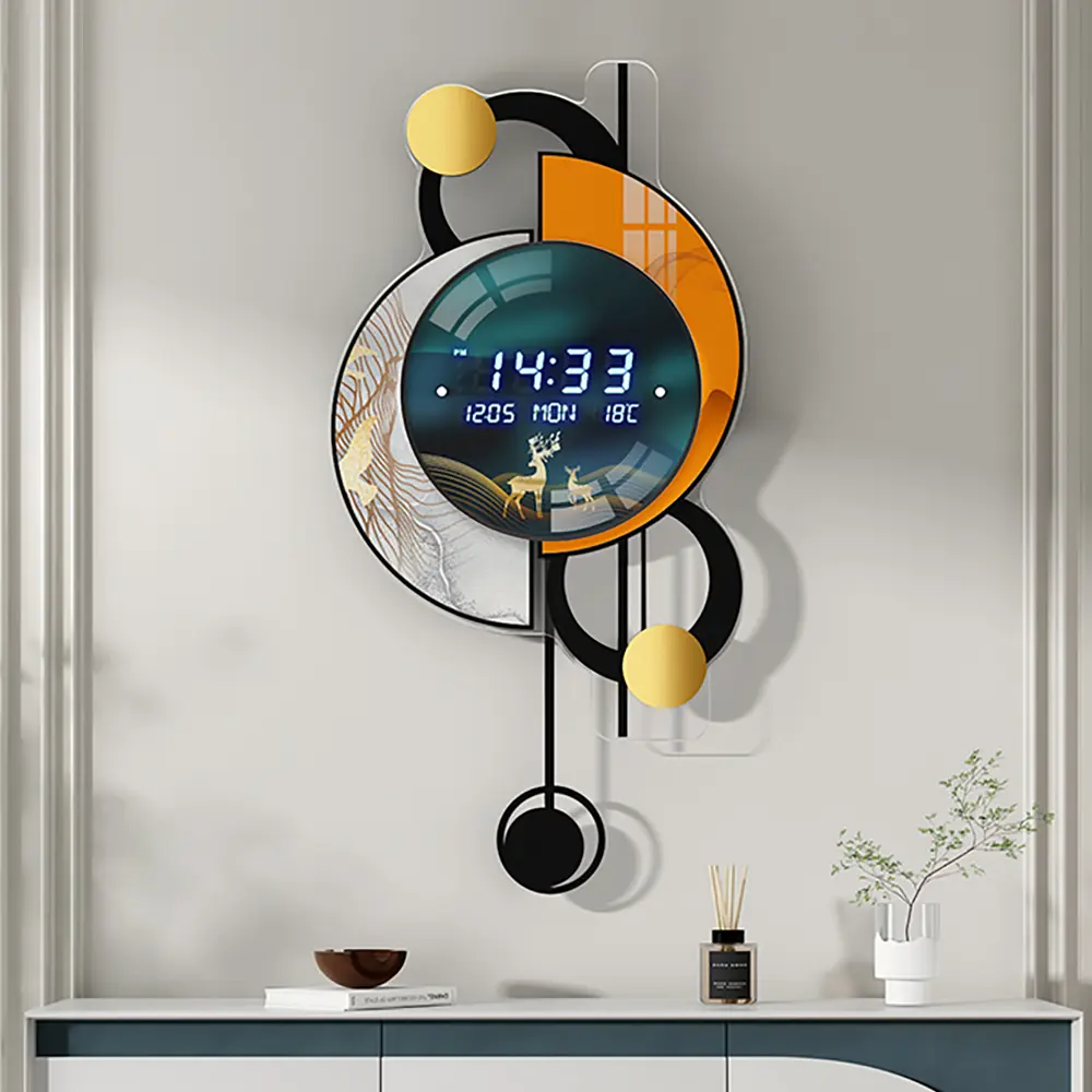Homary 26" Modern Acrylic Silent LED Alarm Wall Clock - Voice-Controlled, Backlit, Dual Power Supply, Decorative Bedroom & Living Room Digital Room Decor Accessory, Clocks For Living Room, Digital Wall Clocks