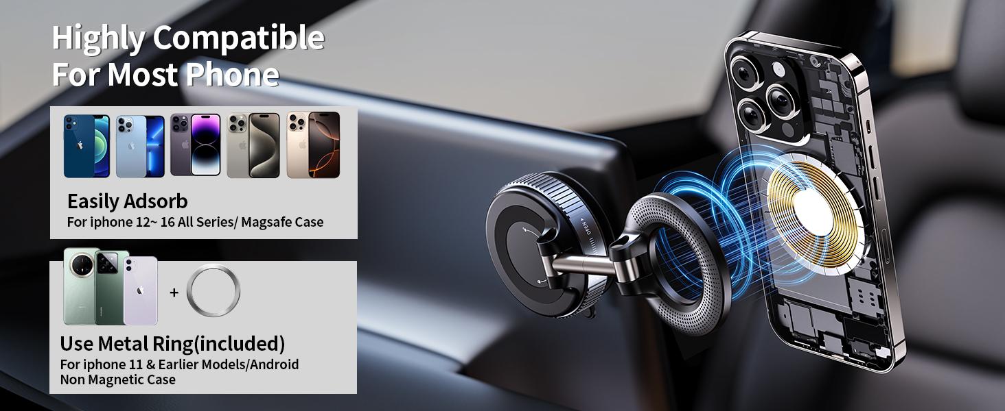 Guccqueen Universal Magnetic Car Phone Holder Strong Vacuum Suction Cup Mount for All Smartphones & Vehicles Foldable Design Works on Dashboard Gym & Bathroom Mirrors