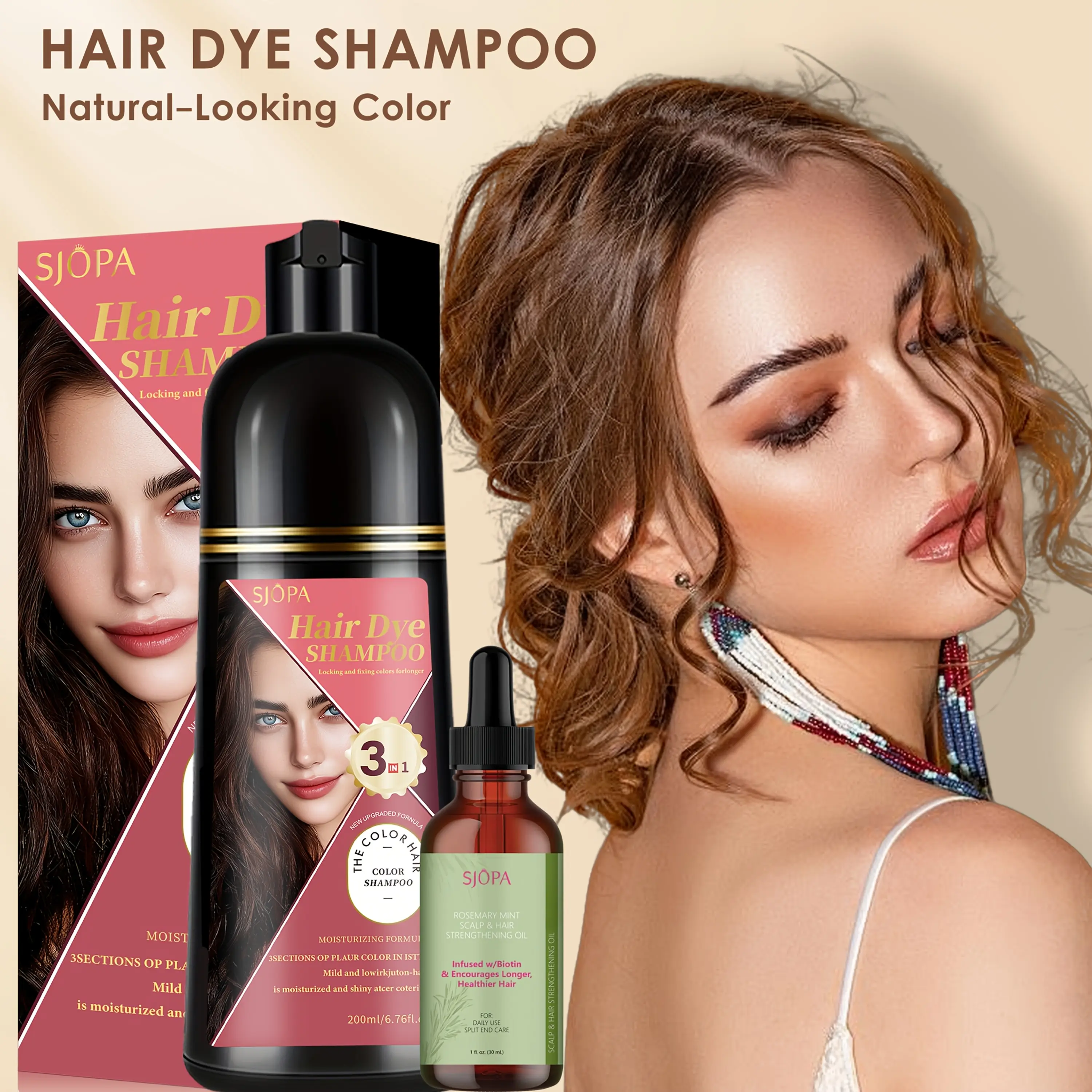 【Class of 2026 Gift for Her】SJOPA 5-in-1 Hair Dye Shampoo - Can cover white hair, moisturizing hair care shampoo formula, suitable for normal hair, convenient for home use, 200ML+ 30ML