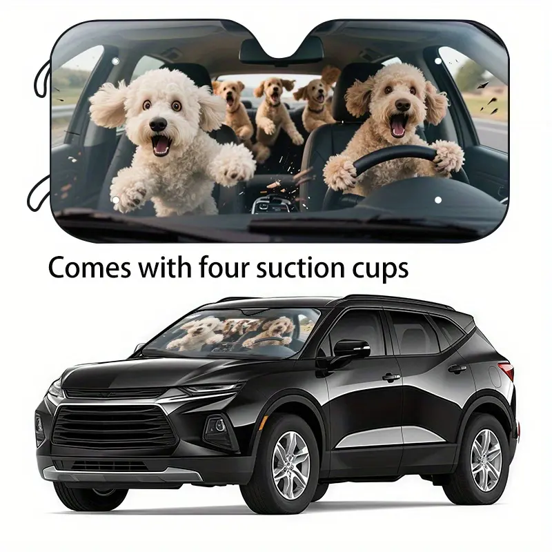 1pc Fun Car Sunshade 2 Sizes to Choose From, Holiday Gift Car Windshield Sunshade, Sun Cover For Car Windshield, Car Stays Cool & Prevents Interior Aging, 4 Suction Cups Easy Installation, Foldable Storage, Summer Gift, Automotive Windshield Sunshades