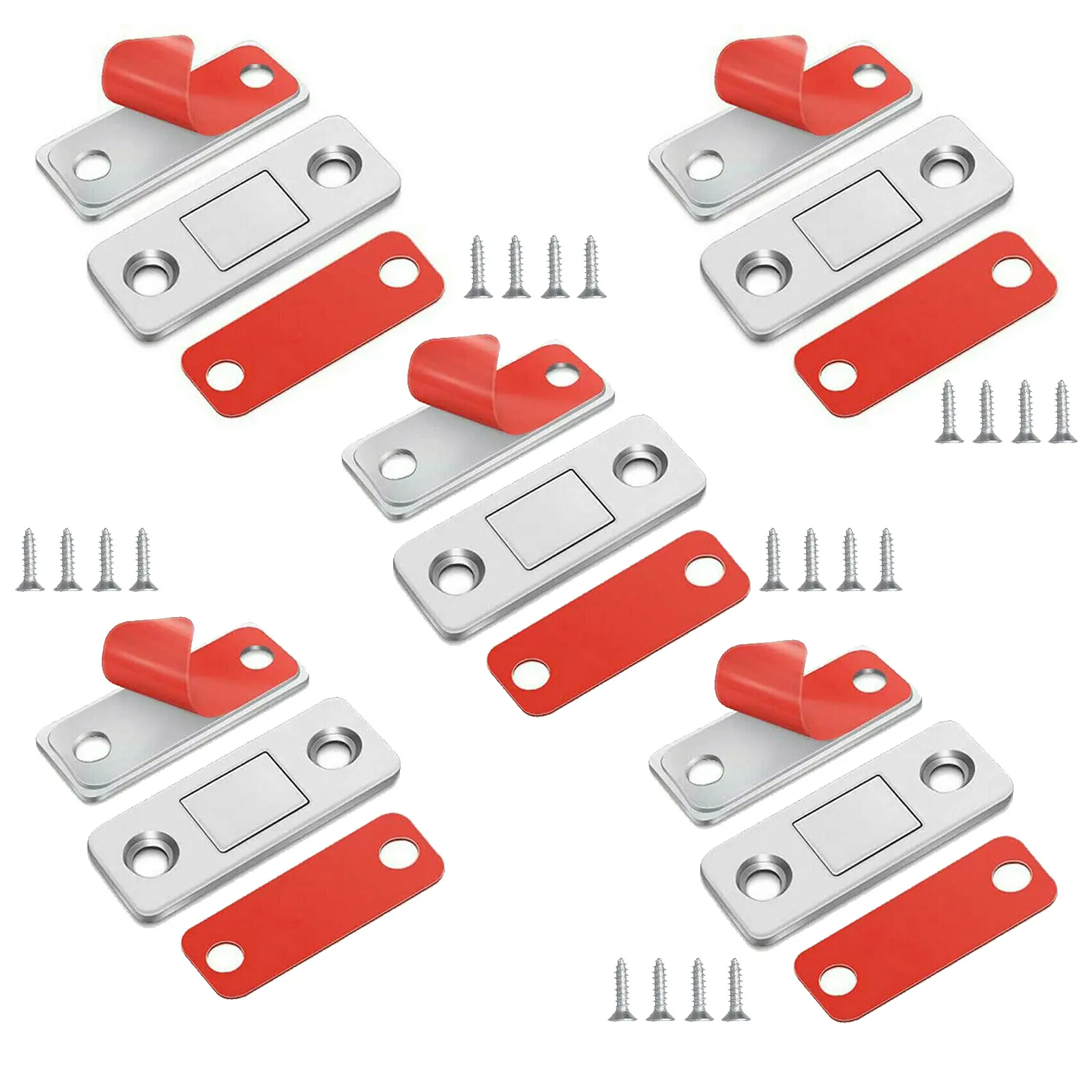 Dazone 5 Pack Ultra-Thin Magnetic Cabinet Door Catch Stainless Steel Magnets Adhesive Drawer Latch for Kitchen Closet Door Magnet Stick on Cupboard Wardrobe