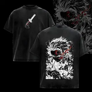 Tanjiro Tee - Demon Slayer Kimetsu no Yaiba T-Shirt Acid Wash Vintage Oversize Unisex Heavy Cotton Menswear Top Anime Manga Graphic Tee Washed Double Printed Retro Streetwear, Tanjiro Kamado Movie 2025