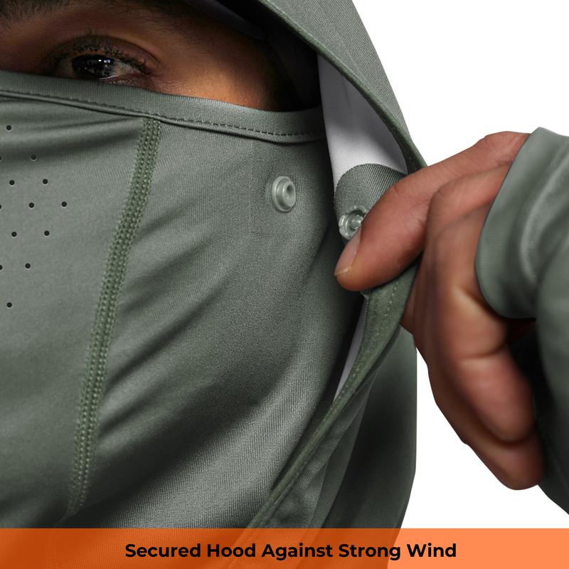 【RODEEL】936 RIIIPO Sun Hoodie Shirts w/ UV Detection Logo Mask Neck Gaiter Thumbhole Men UPF 100+ Sun Protection Long Sleeve Lightweight Quick Dry Moisture Wicking Breathable Cooling Athletic Activewear for Outdoor Sports Fishing, Holiday Gift