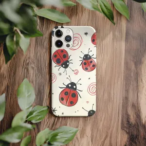 Ladybug Swirl Phone Case, red black cream stars curls whimsical bug print cute aesthetic gift play now, iPhone 17 16 15 14 13 12 Pro Max Plus Air, Samsung Galaxy S25 S24 S23 S22  Ultra