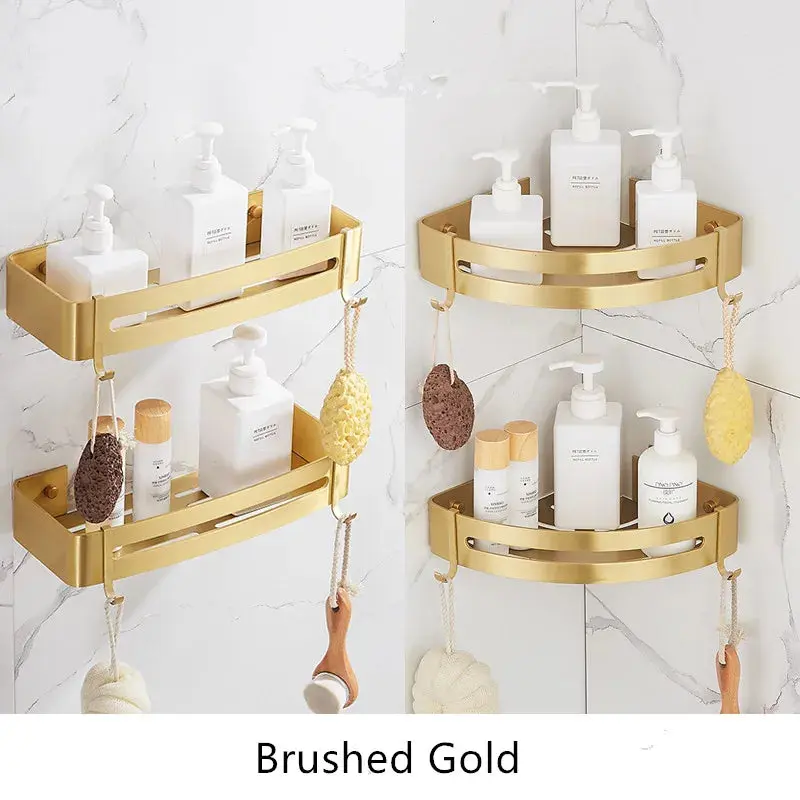 Royal Gold Sanctuary Wall-Mount Modern Bathroom Shelf, Boutique-Style Storage Organizer for Calm Bathroom Spaces