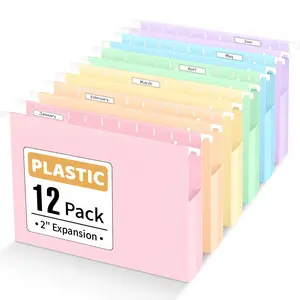 Extra Capacity Plastic Hanging File Folders, 12 Count Expanding File Folders Letter Size with 2" Expansion, File Organizer with 1/6-Cut Adjustable Tab for File Cabinet, Drawer, Pastels Colors