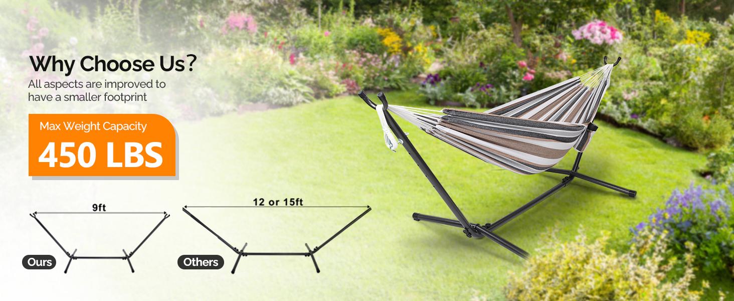 ONCLOUD 9 FT Hammock Stand Only, Heavy Duty Adjustable Indoor Outdoor Space Saving Steel Stand with Carrying Case, Universal Hammock Stand with 450 Pounds Capacity for Garden, Yard, Patio, Black
