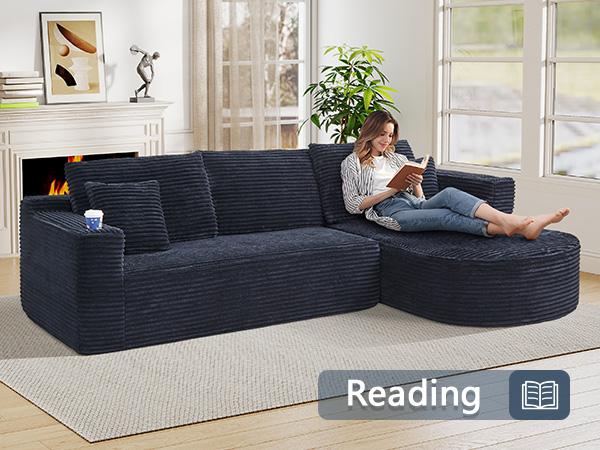 [Two packages will be shipped] Giratree 105-inch Faux Rabbit Fur Sofa, with optional left and right chaise lounges, modular design, L-shaped sectional, cloud-like comfortable modern sofa bed, deep seating design, sponge filling, no assembly required.