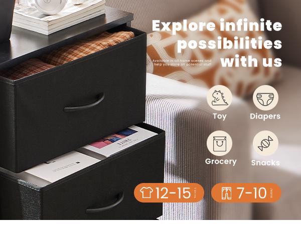 Sweet Furniture S - Dresser for Bedroom, Storage Drawers, Skinny Fabric Storage Tower with 4 Drawers