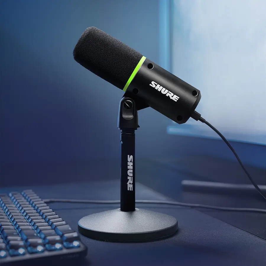Shure MV6 Dynamic USB Gaming Microphone - Plug Connection, Audio Recording Denoiser, Tap-to-Mute Noise Cancellation (Mute Function), Auto Level Mode, 3.5mm Headphone Monitoring, Desktop Stand for PC/Laptop Gaming & Streaming
