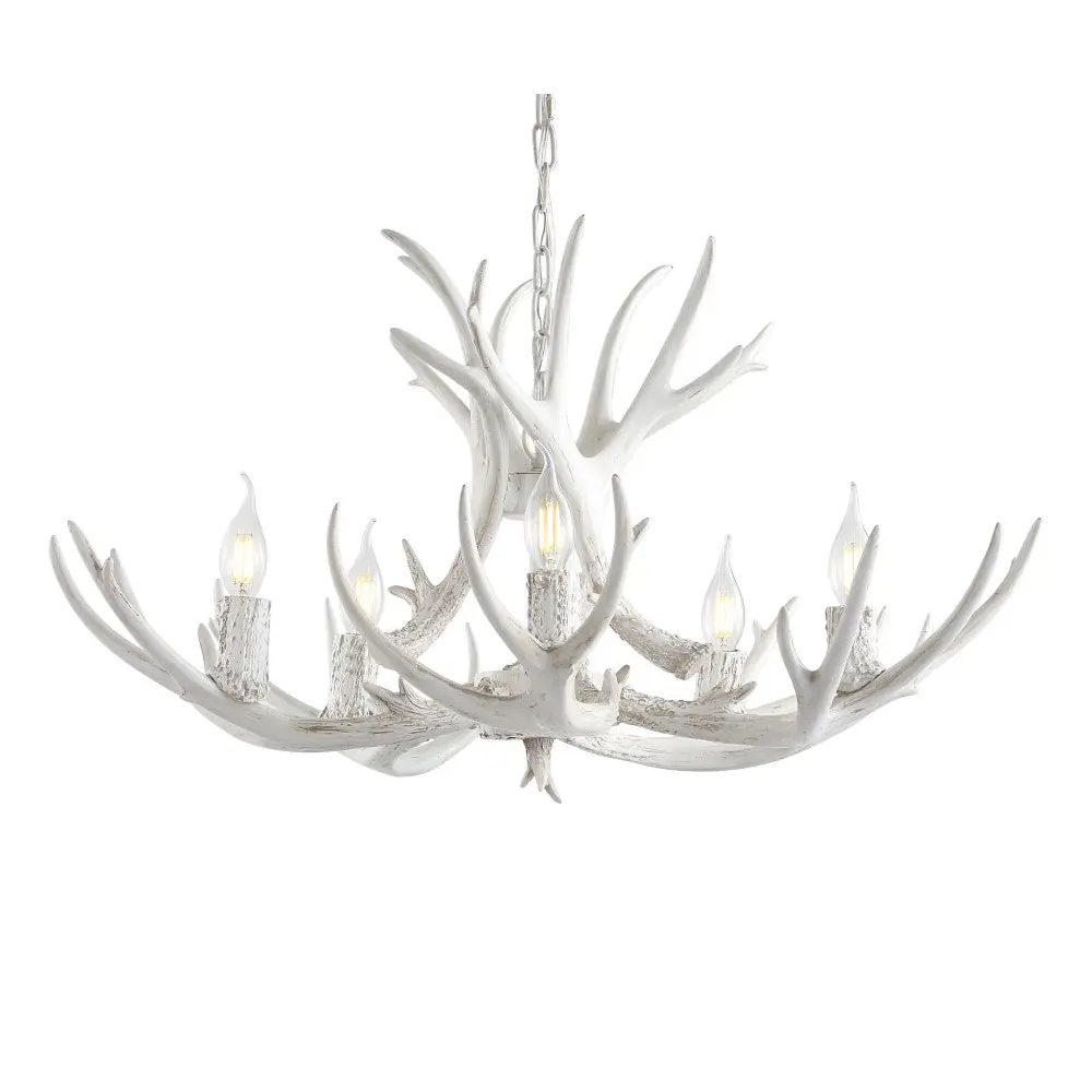 Eldora Rustic Farmhouse Adjustable Resin Antler LED Chandelier