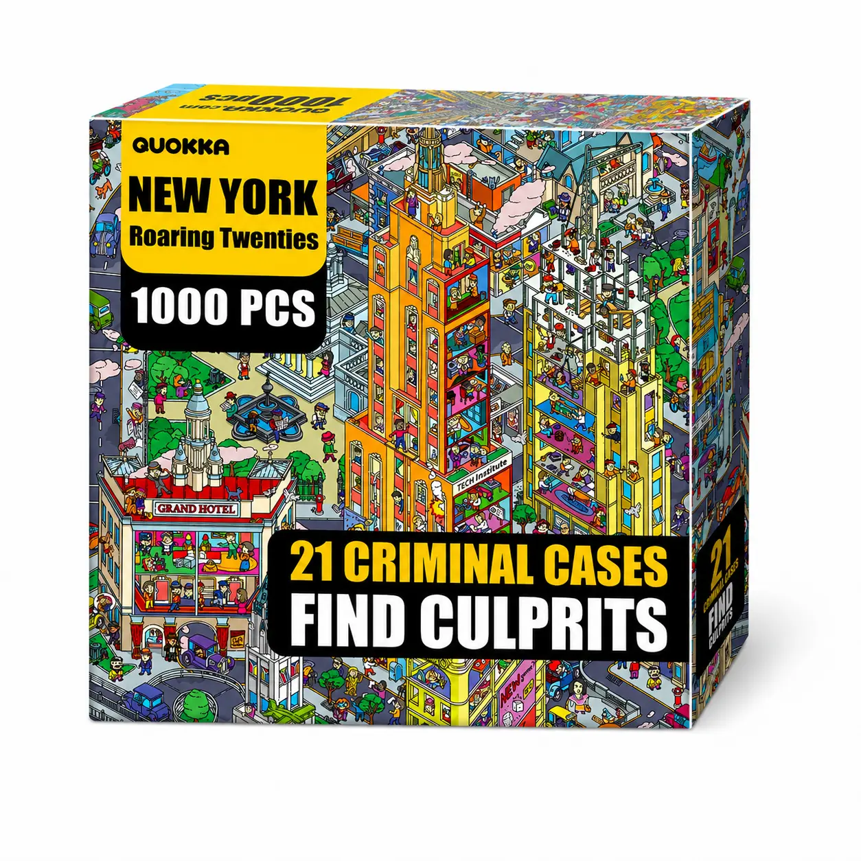 QUOKKA 1000-Piece Roaring Twenties New York Detective Jigsaw Puzzle for Adults - 21 Cases, Observation-Focused, Premium Box Packaging, Premium Pack