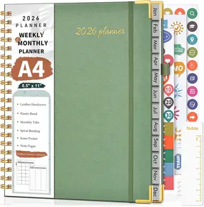 2026 Planner, Weekly and Monthly Calendar Planner from January 2026 - December 2026, 8.5" x 11" Hardcover Leather Hourly Appointment Book with Tabs, Spiral Daily Planners for School Work Home, Green