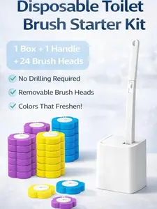Disposable Toilet Brush Starter Kit with 24PCS Cleaner Refills Wall Mount Toilet Bowl Cleaning System, Deep Cleaning Bathroom Brush for Sink Bathtub Drain Wall-Mounted  Multi-Layer brush refill set