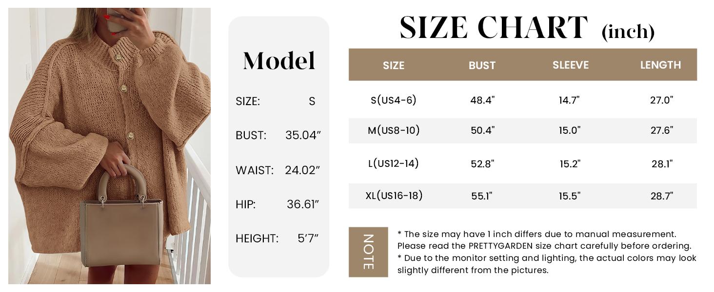 PrettyGarden Women's Winter Button Down Cardigan Sweaters Mock Neck Lantern Long Sleeve Chunky Knit Jacket Trendy Outerwear