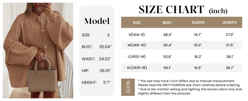 PrettyGarden Women's Winter Button Down Cardigan Sweaters Mock Neck Lantern Long Sleeve Chunky Knit Jacket Trendy Outerwear