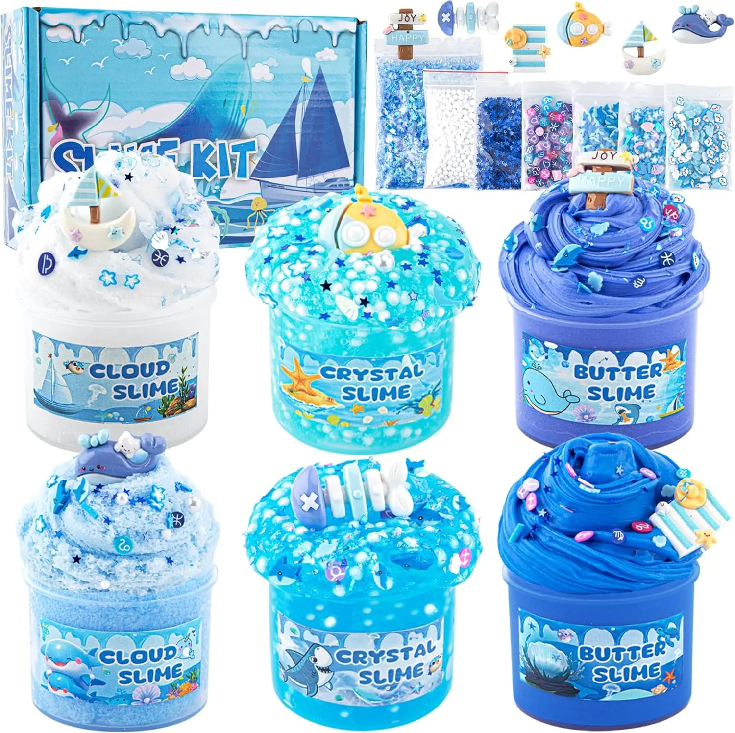 Halloween Fall Gift 6 Packs 100ml Gradient Slime Kit for Kids - Cloud, Butter, Clear, Crunchy Slime for Kids with Various Add-ins, Non Sticky Party Favors for Girls and Boys