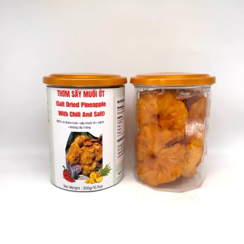 Dried Pineapple With Salt Chili 10.5oz - Khóm Sấy Muối Ômai 300g/hủ Fruit Snack