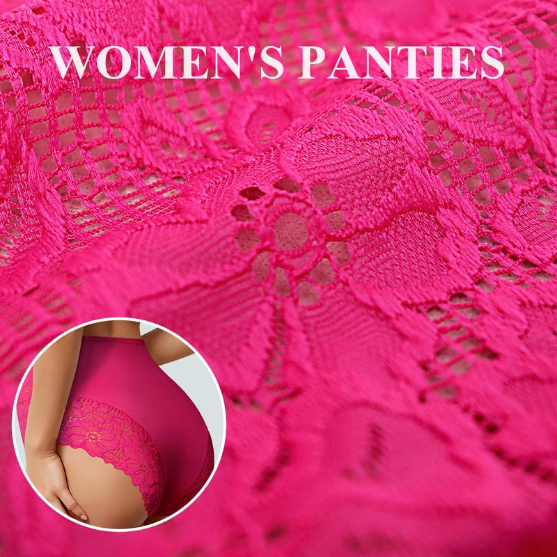 Morelect 3/6/10 Pack Women's High Waist Lace Panties,Spring Floral Panty Set,Ultra Soft & Breathable Everyday Panties,Sexy Lingerie for Date Night,Full Coverage Briefs S-5XL