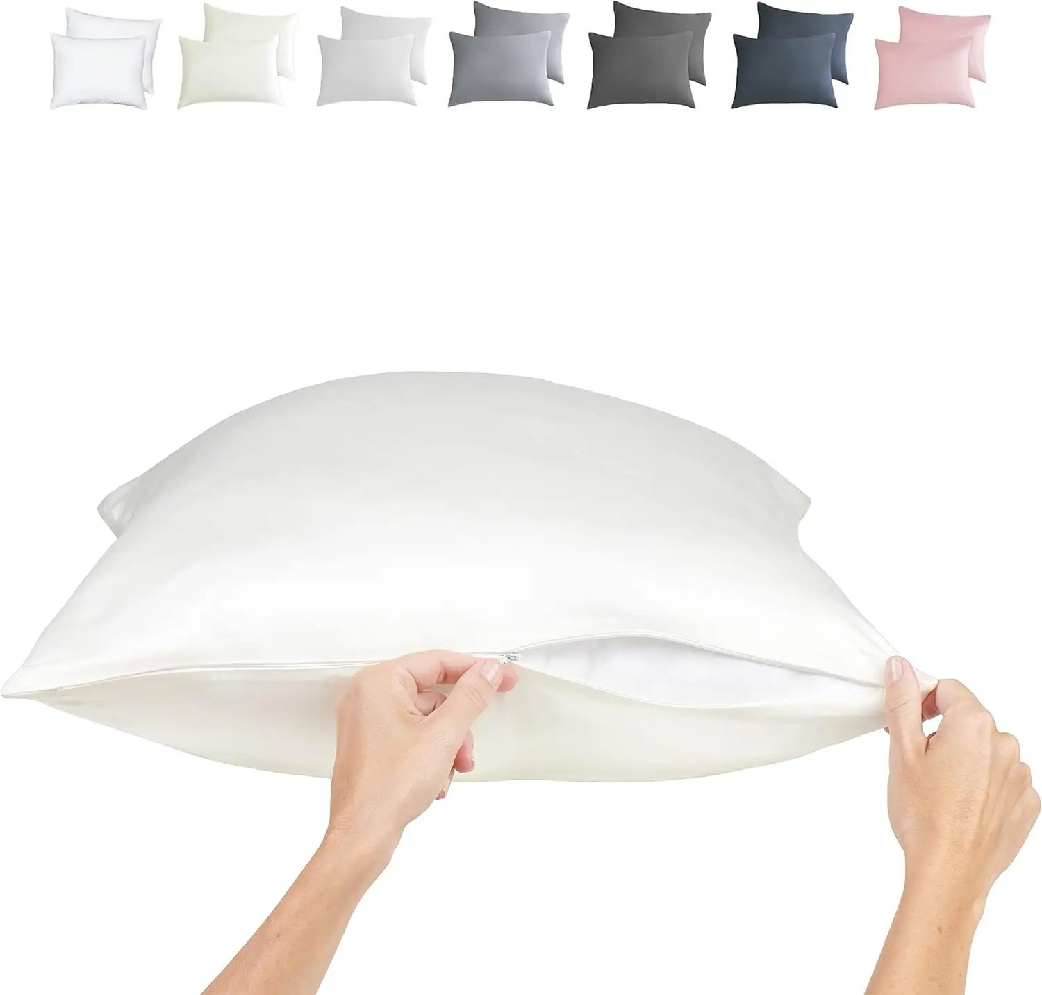 JOMO Bamboo Viscose Solid King Size Pillowcases (36x20 in) Set of 2, Cooling Bedding, Silky Soft Breathable Hidden Zipper Covers with Zipper Stays Pillow Secure Hold, OEKO-TEX Certified, Machine Washable, Line Dry in Shade