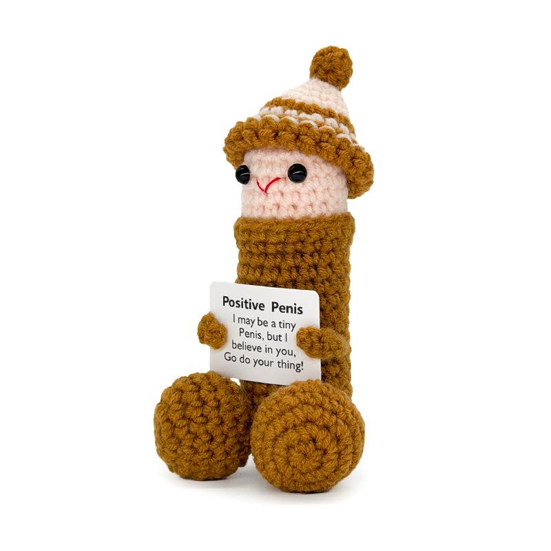 Cute Crochet Dolls Creative Knitted Decorations with Positive Message Cards Soft Stuffed Toys Perfect for Birthdays Christmas Huggable Plush Gifts