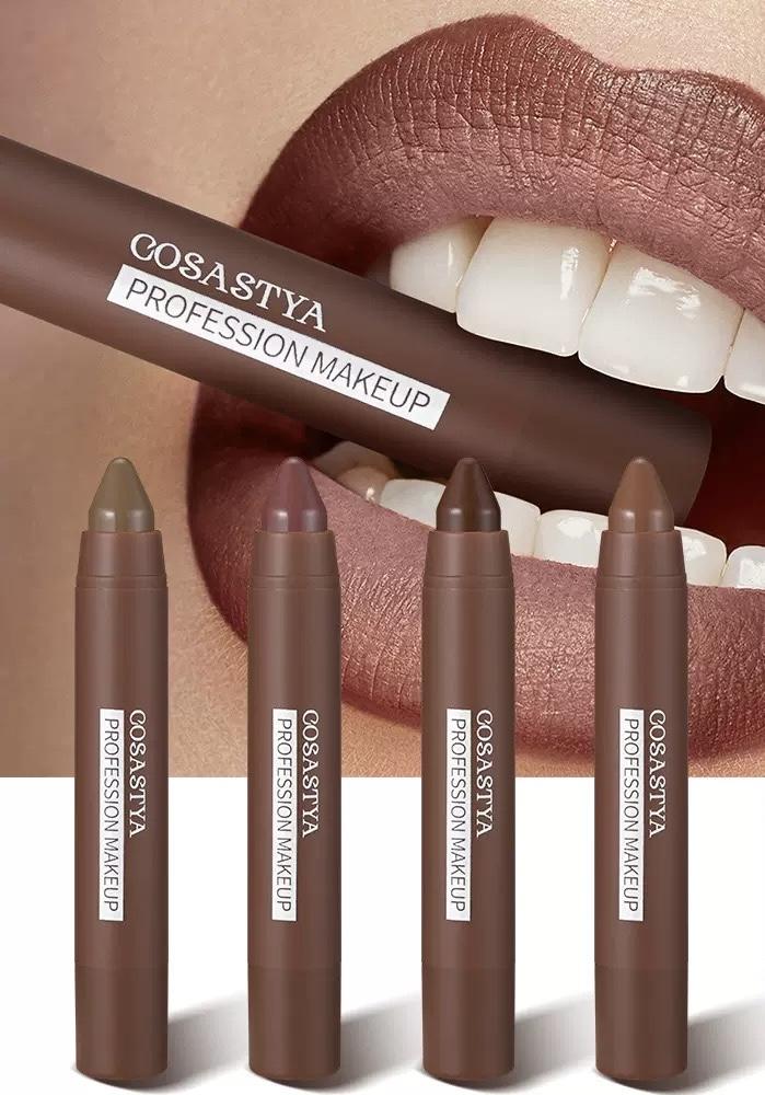 4Colors lip combo  -Waterproof, Intensely Pigmentedfor All Light Beige Types -Chocolate ColorPerfect Makeup Gift for Women -Lasting Waterproof  tint  -Lasting Matte Set Matte Long-Lasting lipstick Contouring  Creamy Matte Lipstick lippie lys lip gloss