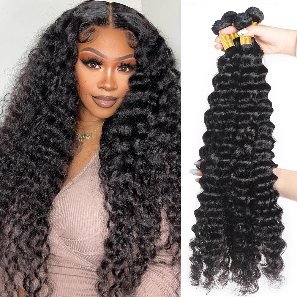 Glulaze Mongolian Kinky Curly Hair Bundles With 4x4 Lace Closure Human Hair Weave Extensions Deep Wave Flip Over Quick Weave Raw Hair Bundles for Sew In SpringStatements