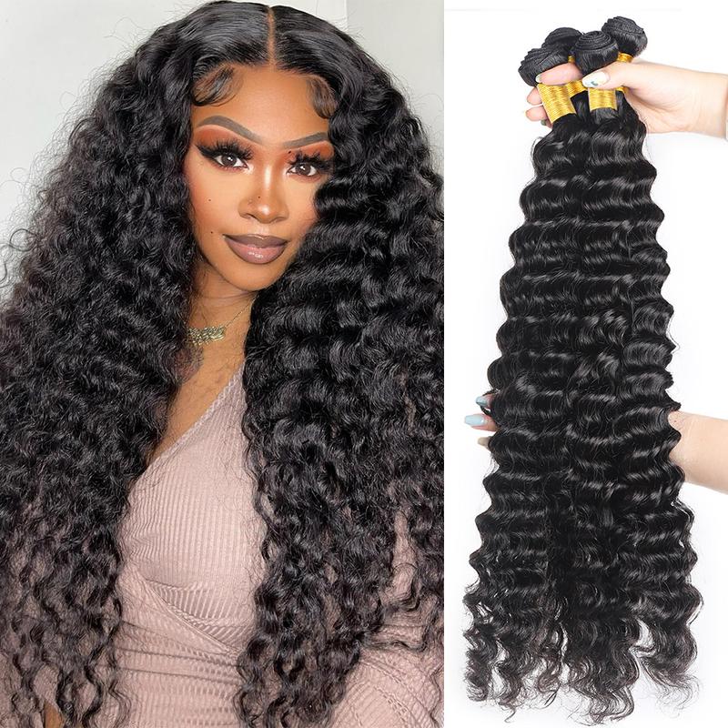 Glulaze Mongolian Kinky Curly Hair Bundles With 4x4 Lace Closure Human Hair Weave Extensions Deep Wave Flip Over Quick Weave Raw Hair Bundles for Sew In