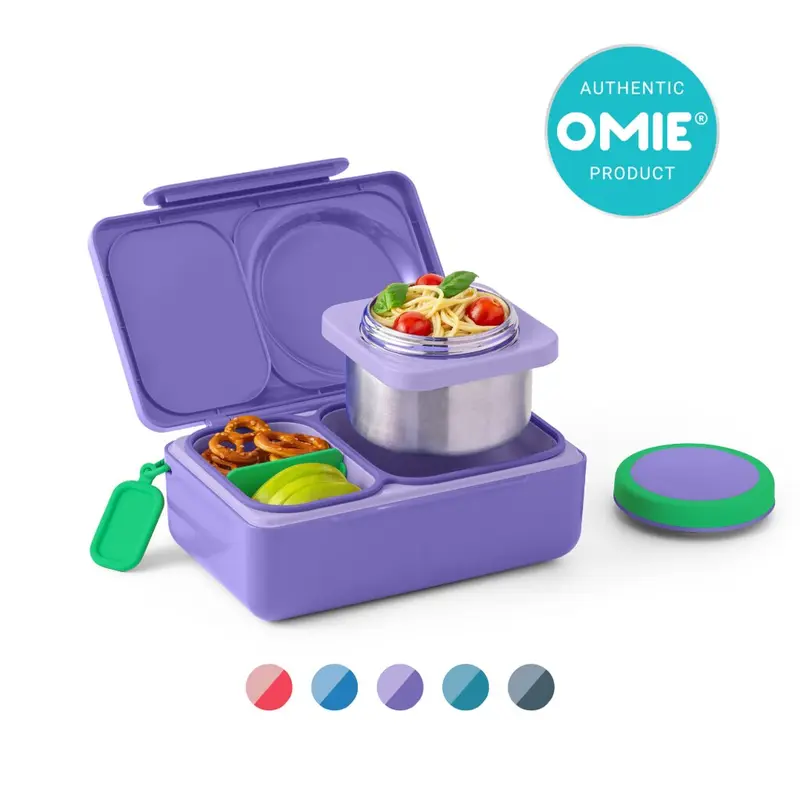 Omie OmieBox UP Insulated Bento Plastic Lunch Box for kids with 12 oz Stainless Steel Thermos and Ice Pack- TTS