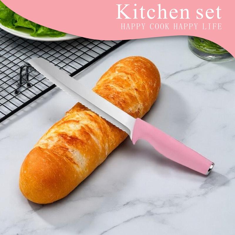 XBJ Premium 15-Piece Stainless Steel Kitchen Knife Set (with Built-in Sharpener): Including Chef's Knife, Japanese-Style Knife, Meat Cleaver, Bread Knife, Steak Knives and Scissors. The plastic handles are washable, making it an ideal gift choice. Block