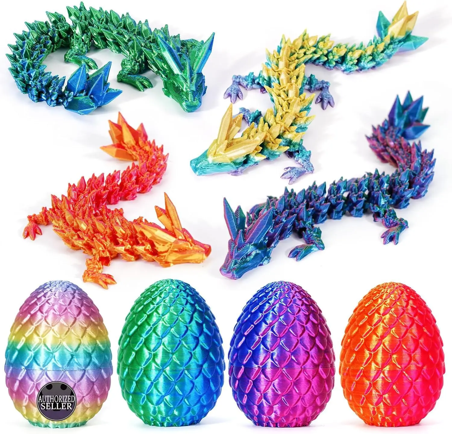 4PCS 3D Printed Dragon Egg, Prefilled Easter Eggs Filled with Toys, Easter Basket Stuffers for Kids Egg Hunt Filler, 3D-Printer Dragon Animals Fidget Toys Small Dinosaur Eggs for Kids Boys, Kids Easter Gifts