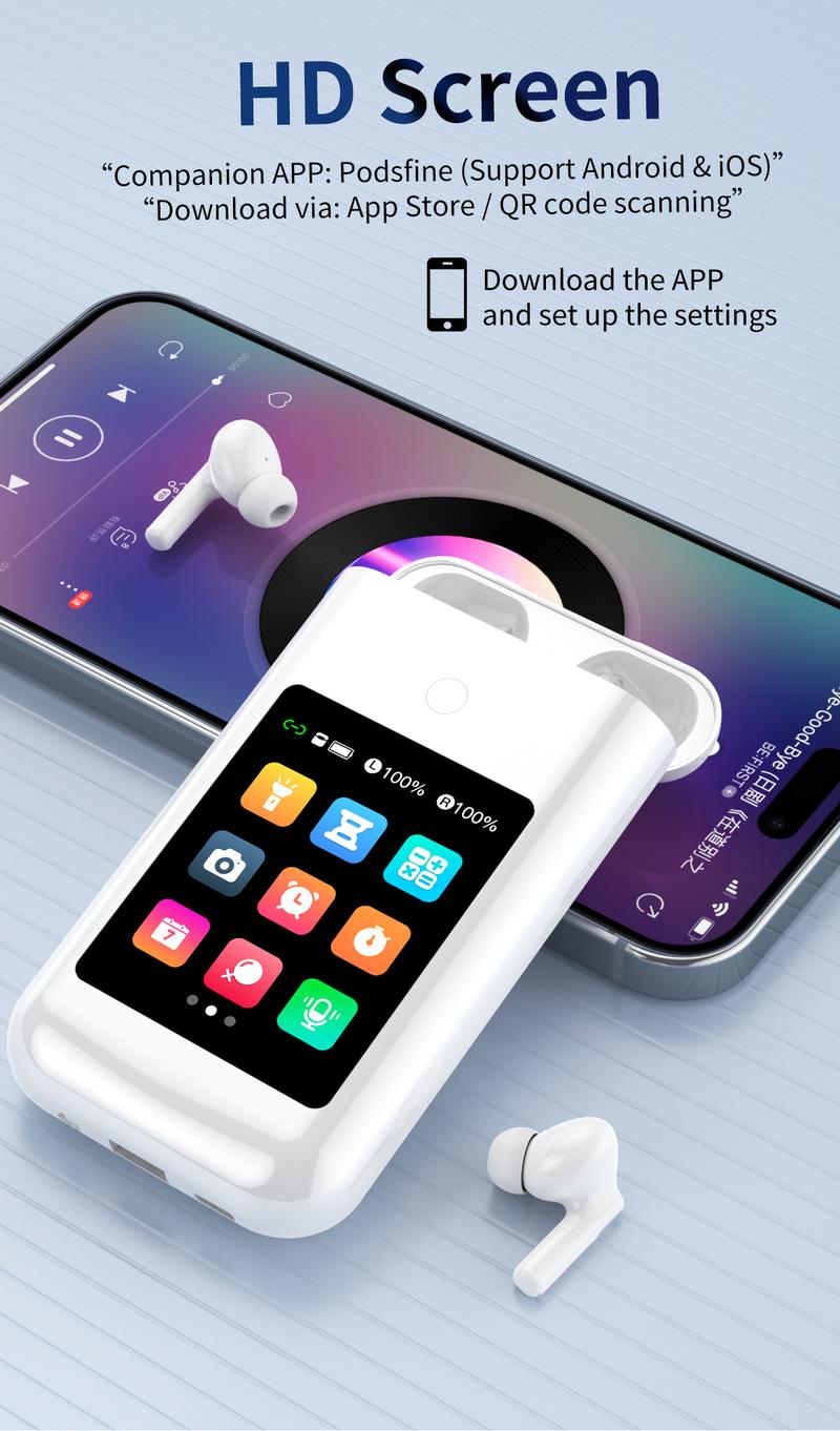 All-in-One Wireless Earbuds with Power Bank 2.8" Screen 4-in-1 Earbuds Game Console Flashlight HiFi Stereo Sound