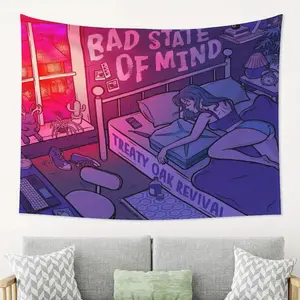 Vitality Treaty Oak Revival Decorative Tapestry, horizontal wall hanging border featuring oak pattern, suitable for decoration in living rooms, bedrooms and offices. bedroom decor cool stuff for room tapestry mens room decor trippy room decor