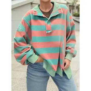 Bree -  Split Collar Striped Top