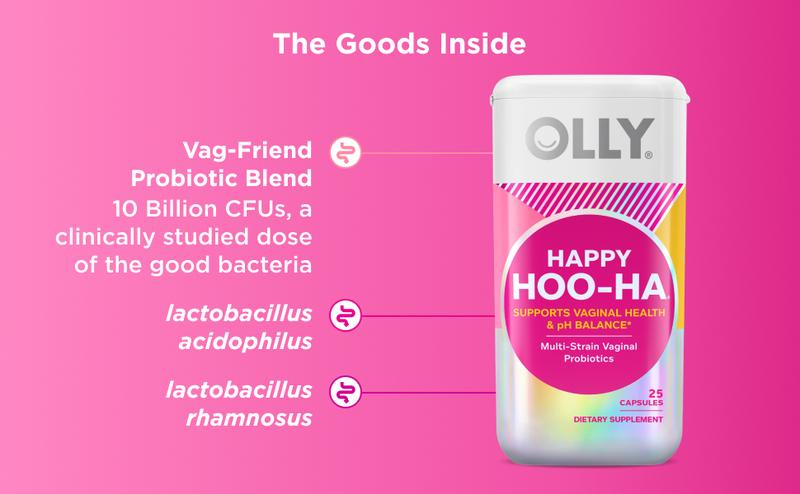 OLLY Happy Hoo-Ha Capsules, Probiotic for Women, 25 capsules