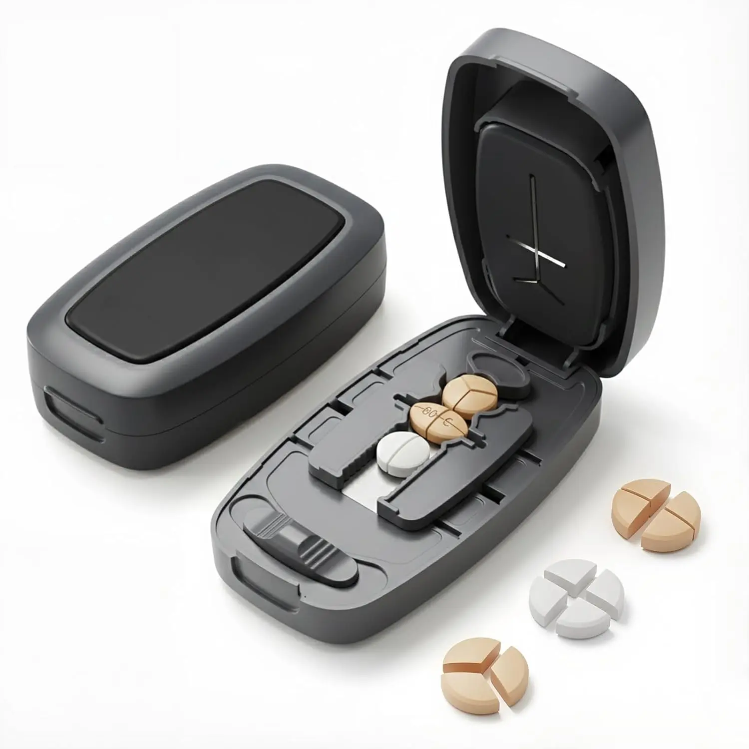 Adjustable Pill Cutter and Splitter, Multi-Function Medicine Divider for 1/2, 1/3, or 1/4 Even Splitting, Dual Fixing Clips, Precision Split,  Portable Tablet Cutter for Travel and Home
