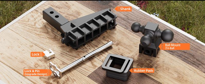 Adjustable Trailer Hitch, Tri-Ball (1-7/8" x 2" x 2-5/16") Drop Hitch, Fits 2-Inch Receiver(Key point), 6 Inch Drop Hitch, 17000 LBS GTW-Class 3 Tow Hitch for Heavy Duty Truck, Black, Solid Ball Mount