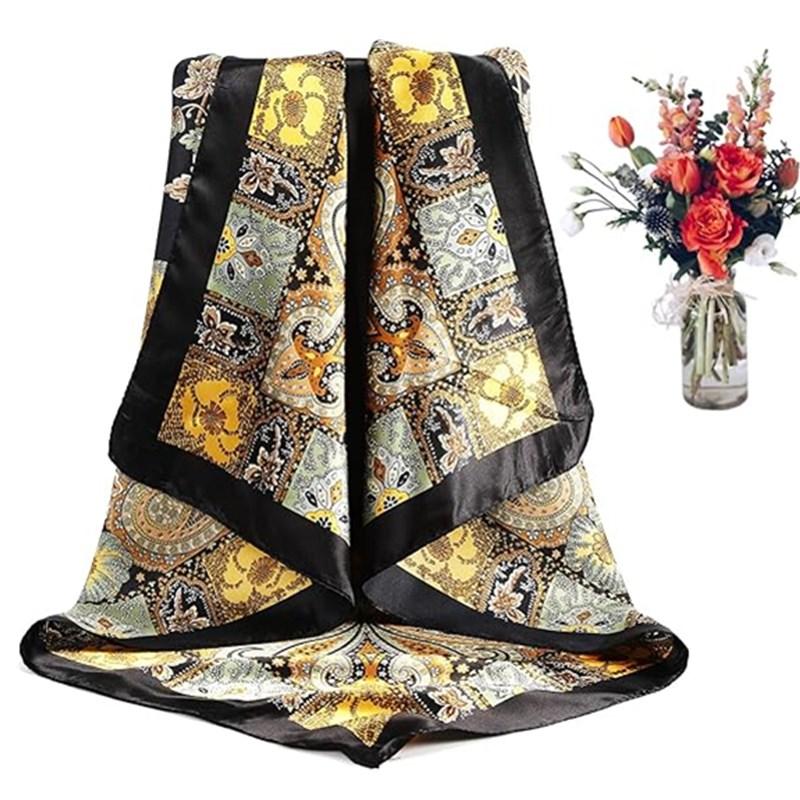 3-piece suit 35 Inches Large Printed Silk Like Texture Square Head Scarf Neck Scarves for Women Hair Kerchief Bandanas Scarf Sleeping Head Wraps Hair Band Headscarf Female Hair Accessories