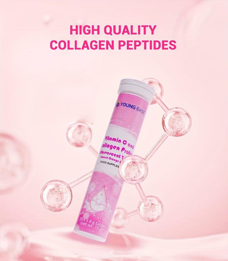 9 Young-Basic Vitamin C Collagen Peptides and Niacin Effervescent Tablets- Skin Firmness Nail Hair Improves- Healthcare Beauty Supplement Colagen Protein Tablet Fitness Edible Dietary