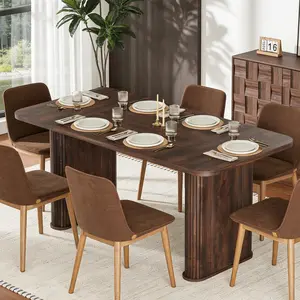 62 inch Large Dining Table, Set for 6-8 People, Kitchen Dining Table with Grille Design, Suitable for Dining, Home, Office, Living Room