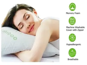 Memory Foam Bamboo Pillow With Removable Cover Queen