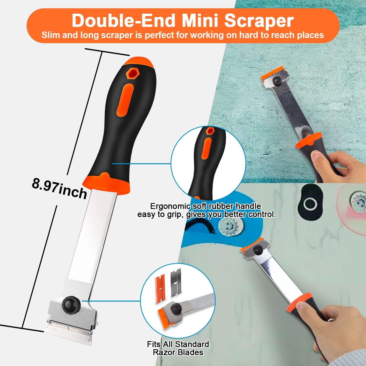 Razor Blade Scraper, Long Handled Scraper Tool with 10 Extra Replacement Blades, Razor Scraper Remover for Cleaning Sticker, Paint, Caulk from Window, Car, Glass, Windshield, Stove Razor Blade Scraper, Long Handled Scraper Tool with 10 Extra Replacement Blades, Razor Scraper Remover for Cleaning Sticker, Paint, Caulk from Window, Car, Glass, Windshield, Stove