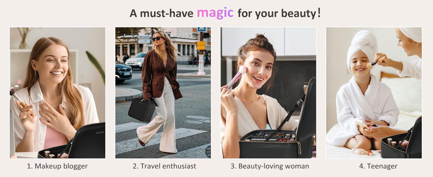 Behaesty Portable Makeup Bag with 3-Color LED Light Detachable Mirror 2000mAh USB Rechargeable Waterproof PU Leather Organizer Compact Travel Cosmetic Pouch Vanity Purse  Zip TikTokShopBlackFriday