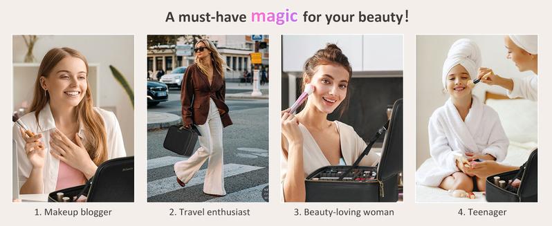 Behaesty Portable Makeup Bag with 3-Color LED Light Detachable Mirror 2000mAh USB Rechargeable Waterproof PU Leather Organizer Compact Travel Cosmetic Pouch Vanity Purse  Zip TikTokShopBlackFriday