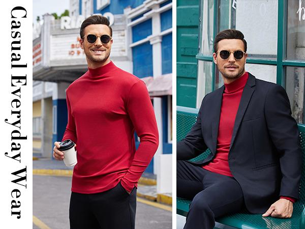 COOFANDY Mens Mock Turtleneck T-Shirts Long Sleeve Solid Color Tees Shirts Basic Casual Slim Fit Pullover T Shirts