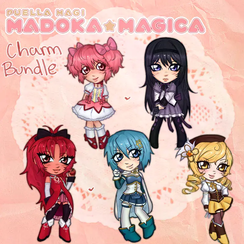 Madoka Magica Keychain - Madoka, Mami, Sayaka, Kyoko, Homura PMMM Keychain - Kawaii Keyrings Birthday Gifts – Cute Acrylic Keychain Charms, Perfect Gift for Fans & Collectors