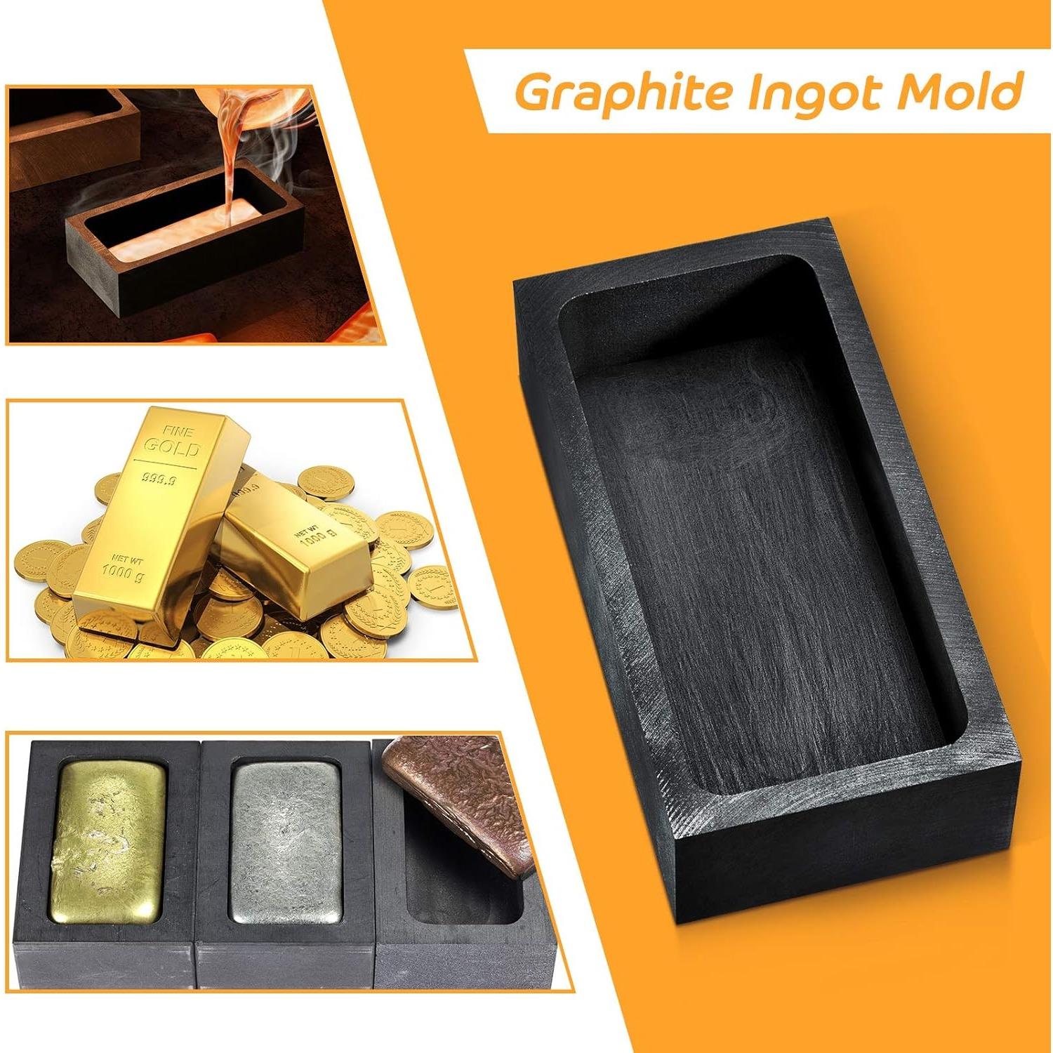 2 Pieces Graphite Ingot Mould Crucible Mould for Casting Gold Silver Metal Aluminum Copper Brass Melting Refining(4 x 2 x 1 Inch)